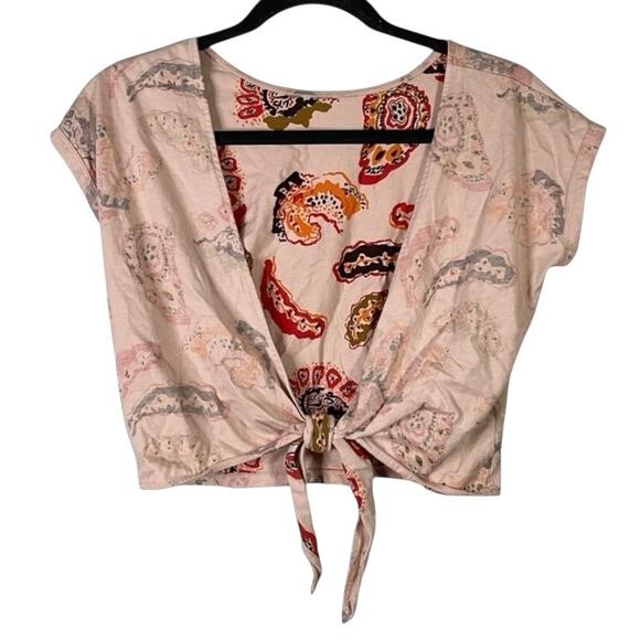 WILFRED Aritzia Adela open back tire cropped reverse print fabric top NWOT sz XS - Picture 1 of 8